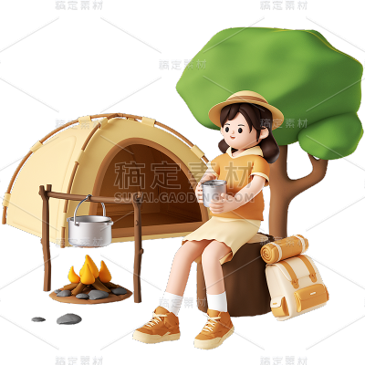 旅游出行女生出游氛围感露营场景3D组合元素贴纸