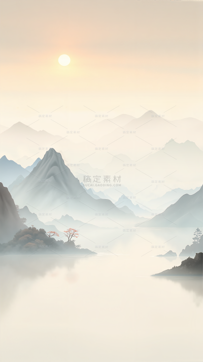 背景系列水墨复古渐变山水湖泊背景