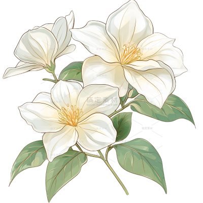 植物系列插画风茉莉花枝条