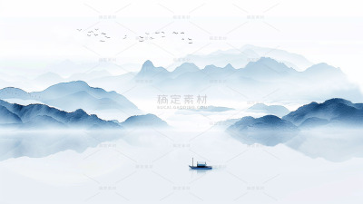 中国风通用青蓝色古风山水背景场景图片素材