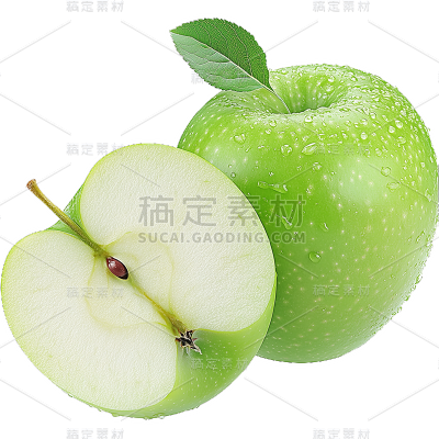 果蔬系列-通用-写实青苹果整颗/组合/切片贴纸 