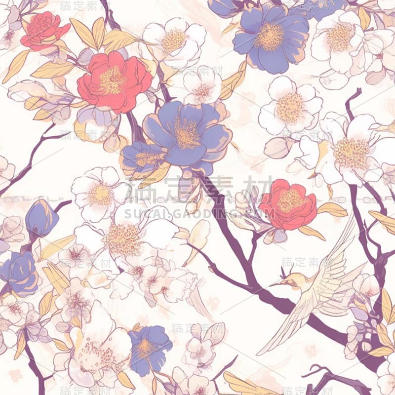 植物通用插画无缝花朵背景场景图片素材