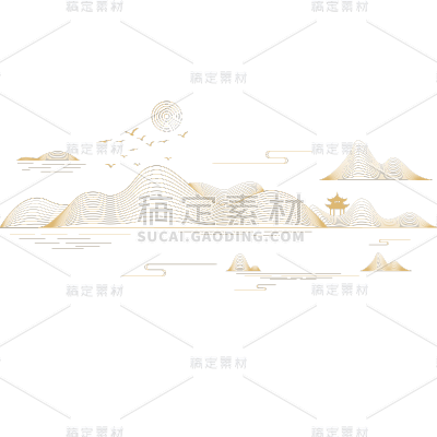 中国风通用金色矢量山水组合元素素材