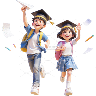 高考软3D学士帽人物书包纸飞机元素