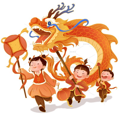 春节龙通用插画多人舞龙贴纸