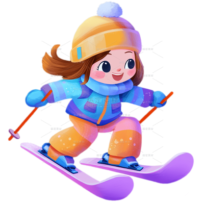 健身系列插画感儿童滑雪元素