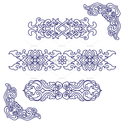 边框系列矢量蓝色花纹分割线元素（td）