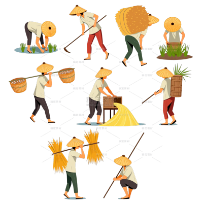 人物系列插画风农民劳作元素（td）