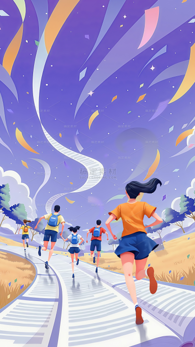 青年节青春感多彩青年书页运动插画背景