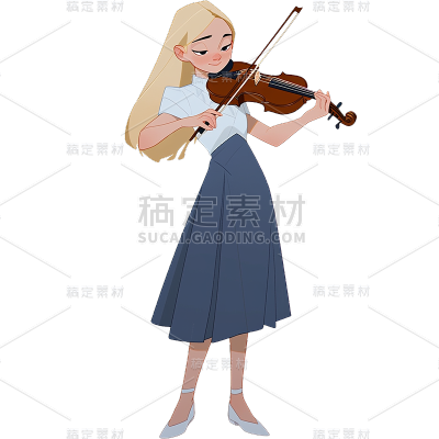 三八妇女节插画卡通感职业女性人物小提琴手元素素材