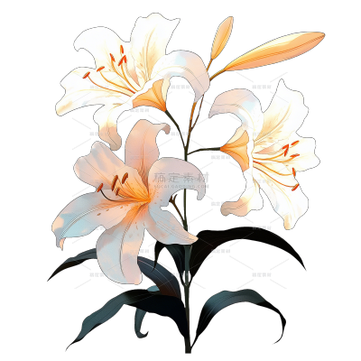 植物系列唯美感多支百合花插画