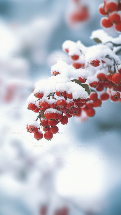 冬季节气通用雪盖枝头特写图片