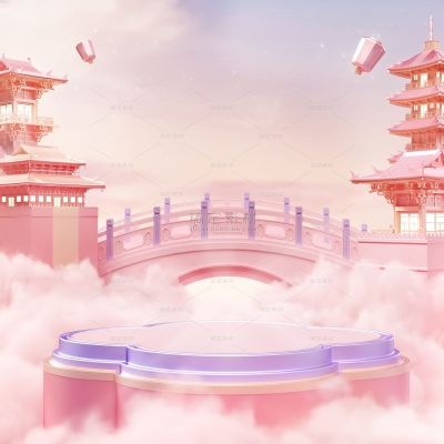 浪漫七夕情人节3D三维立体中国风中式展台背景