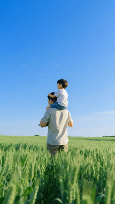 父亲节实景感父亲背小孩背景