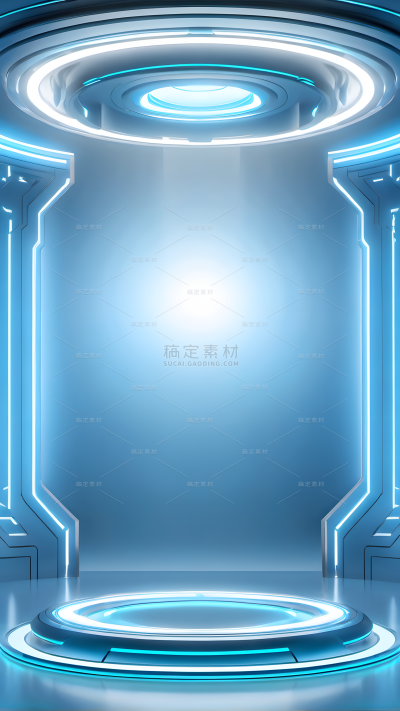 科技风系列电商促销蓝色白色弥散光源机械展台背景