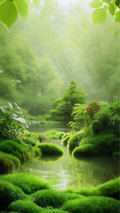 植物系列自然感水波纹光感苔藓背景