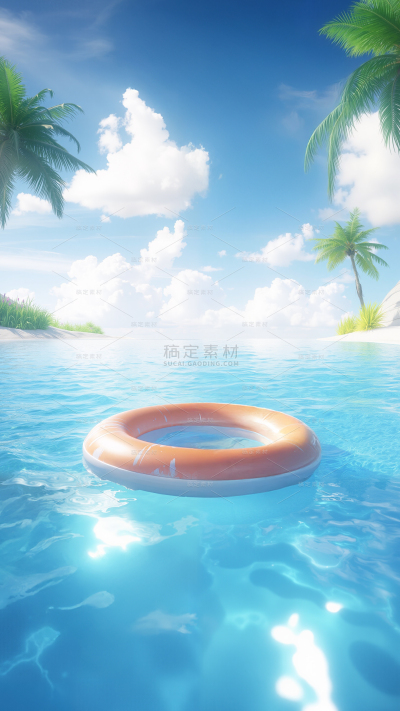 夏天软3D光感海面泳圈椰树背景
