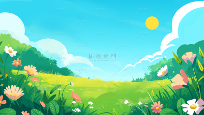常规系列通用卡通草地风光插画背景素材