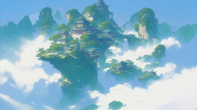 中国风通用水墨绿色云雾山水背景图片素材