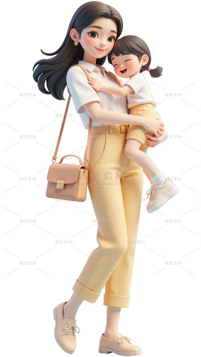 母亲节软3D风亲子拿花元素