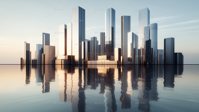 建筑系列通用现代城市建筑倒影图片