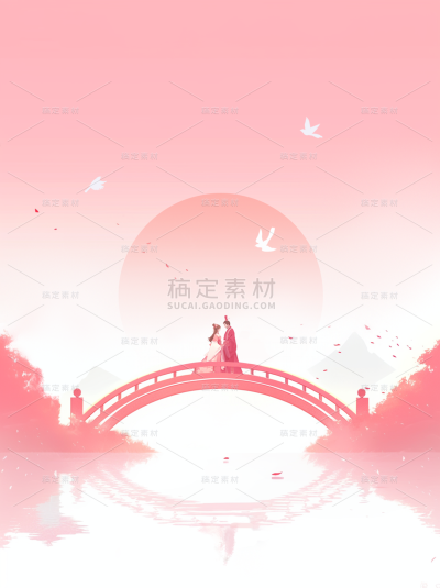 七夕情人节系列人物剪影海报通用背景素材
