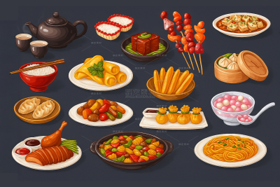 美食系列写实中国特色餐饮插画元素组合（td）