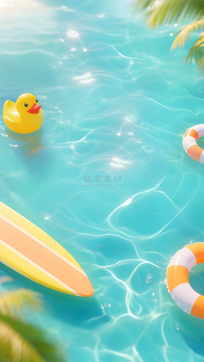夏天实景感3D夏日水池背景图