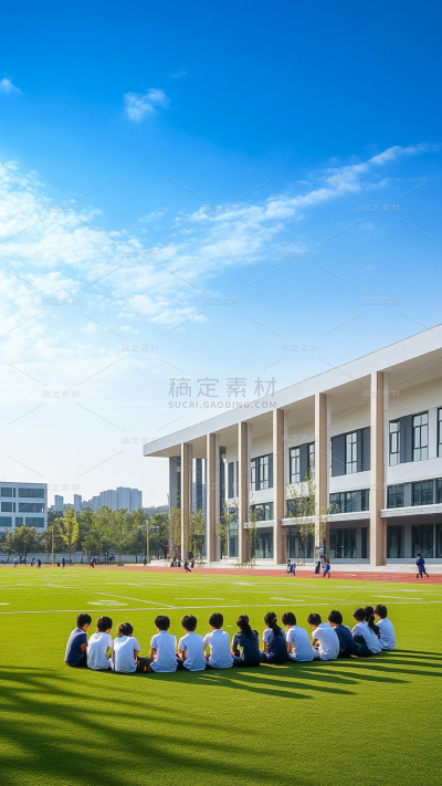 建筑系列通用学生在学校操场活动图片