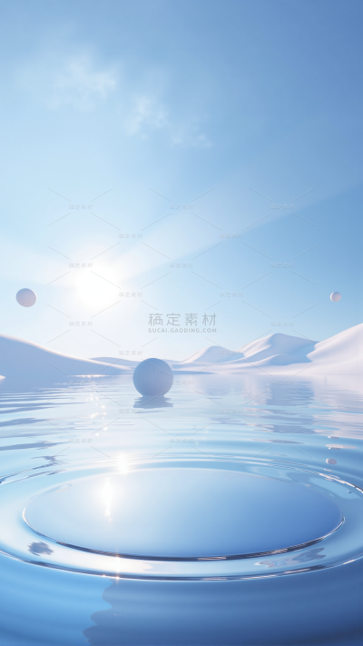 风光系列超现实蓝天水面几何圆台