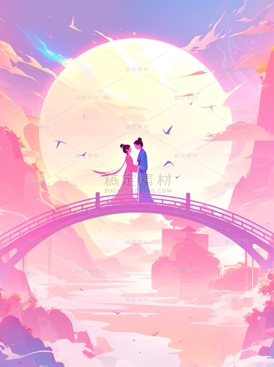 七夕情人节系列人物鹊桥通用背景素材