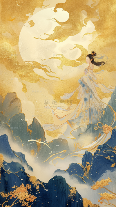 中秋节系列鎏金敦煌通用背景素材