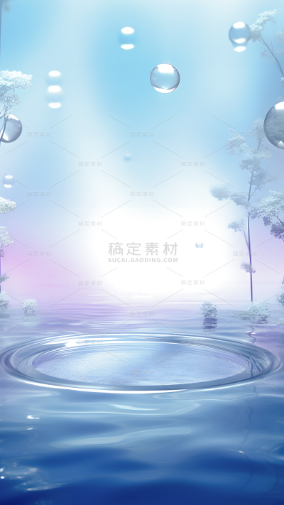 通用电商简约透明玻璃感水面水波纹展台场景背景