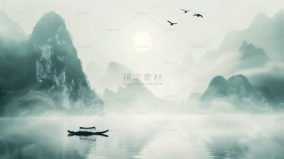 中国风通用水墨绿色对称山水背景图片素材