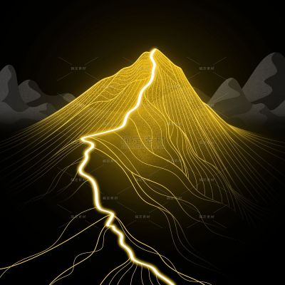 风光系列简约风金色轮廓线条山川元素贴纸