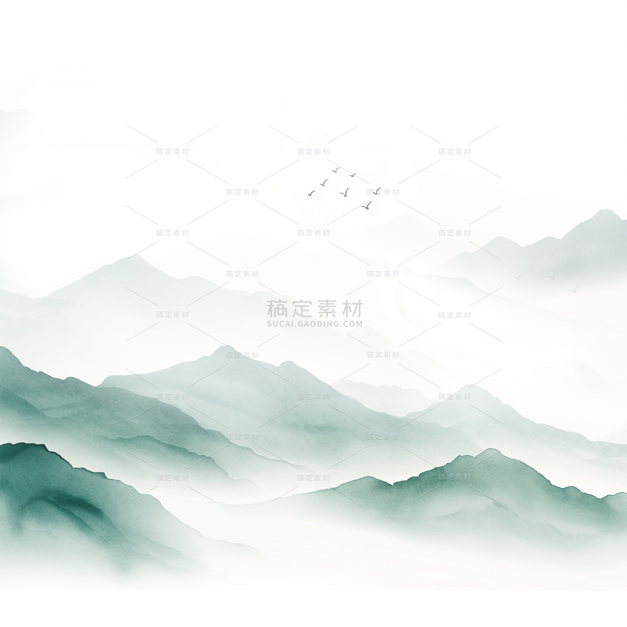 常规系列水墨层叠渐变山通用背景素材