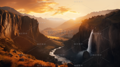 山川山峰夕阳日落风景景观
