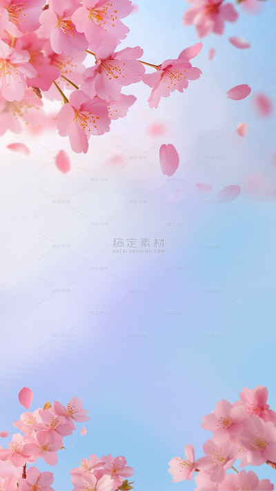 植物系列唯美感粉色樱花蓝天背景