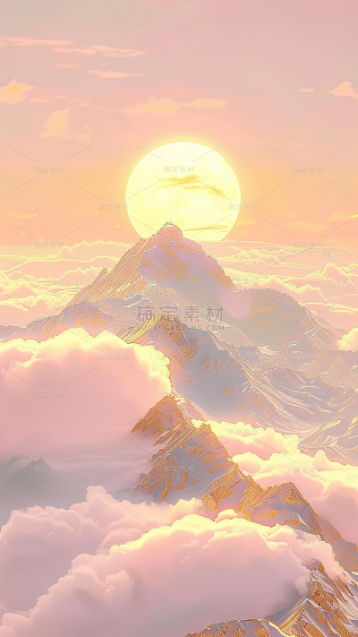 中国风系列鎏金山水日照金山通用背景素材