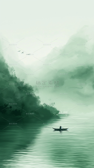 中国风通用水墨绿色写意山水背景图片素材
