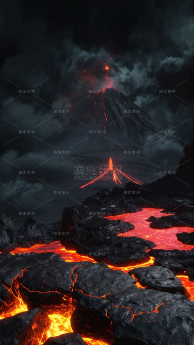 风光系列实景合成-火山展台通用背景素材