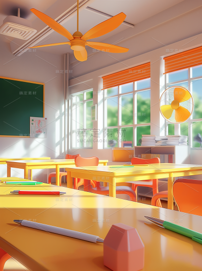 开学季系列3D教室场景通用背景素材