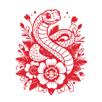 蛇年春节红色剪纸蛇纹样元素