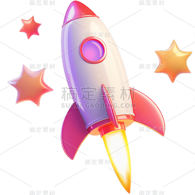 交通系列3D带星星火箭贴纸