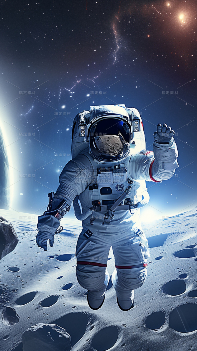 宇宙系列写实宇航员漂浮太空打招呼图片