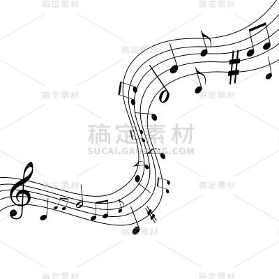 通用装饰五线谱音符单色插画元素素材