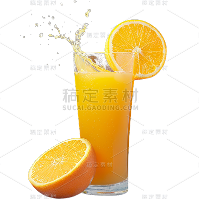 果蔬系列-通用-写实一杯橙汁和橙子贴纸