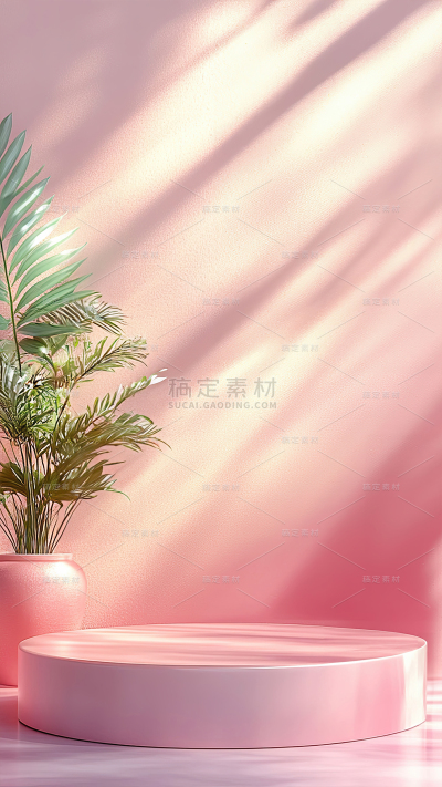 背景系列粉色绿植光影感展台
