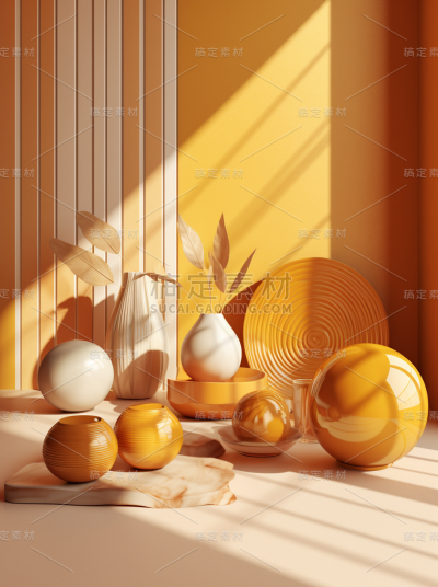 白色桌子上的摆件，3D背景渲染