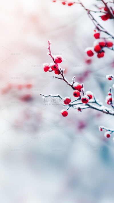冬天通用实景冬季植物特写结霜背景